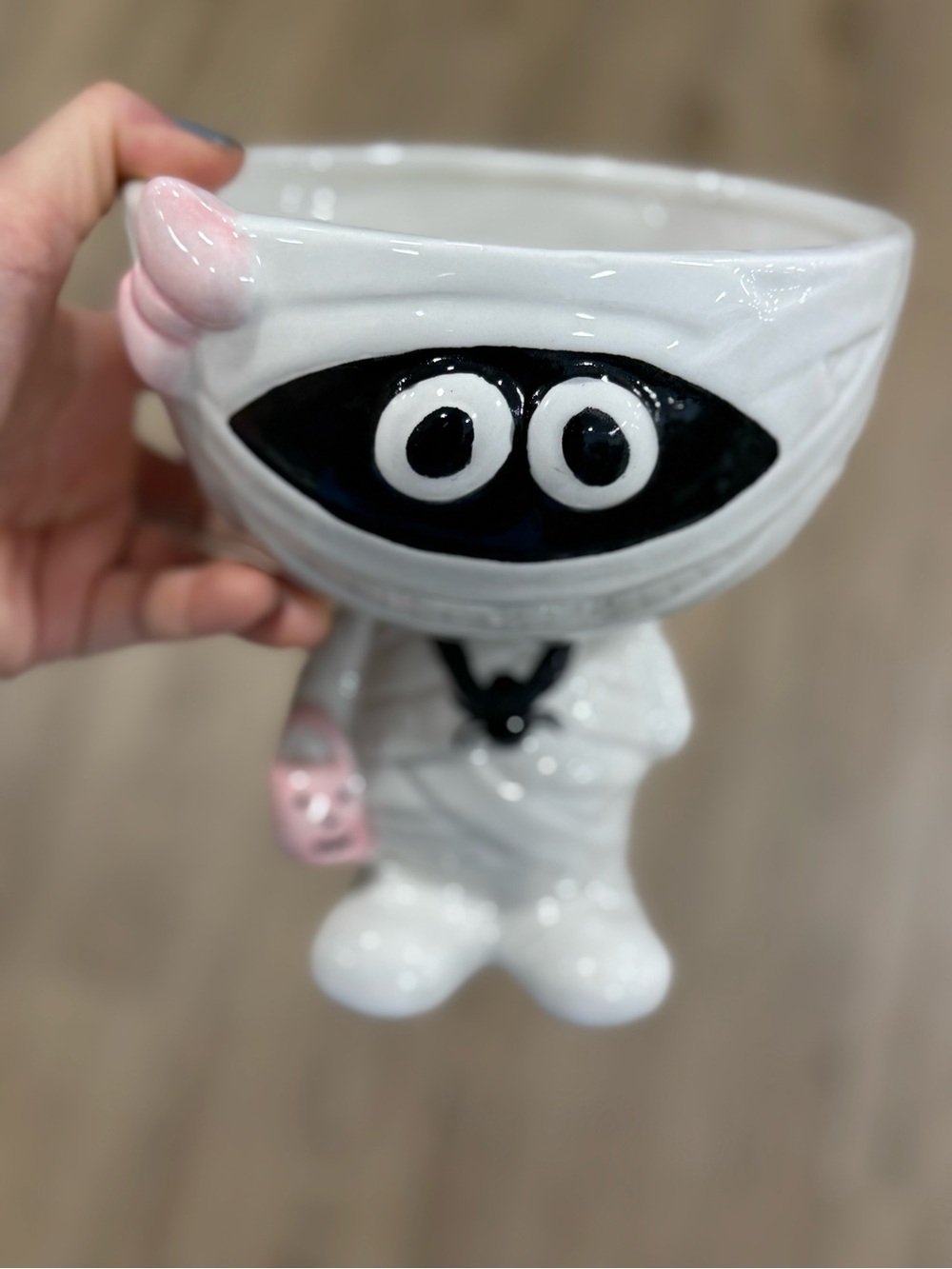 White Mummy Character Trinket Bowl with Pink Accent